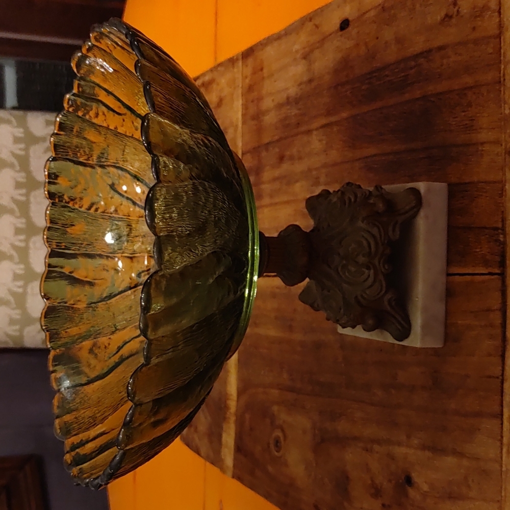 1970's glass bowl with marble base